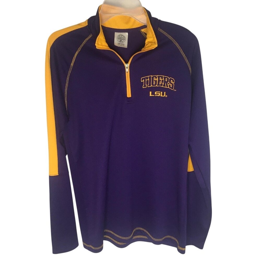 LSU Tigers Shirt Mens Medium Purple NCAA Football Rivalry Threads Quarter Zip